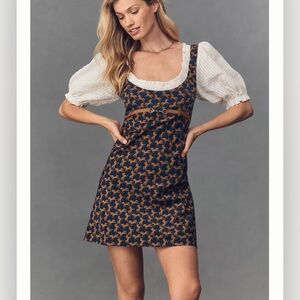 Anthropologie Maeve Puff-sleeve Twofer Horse Mini Dress